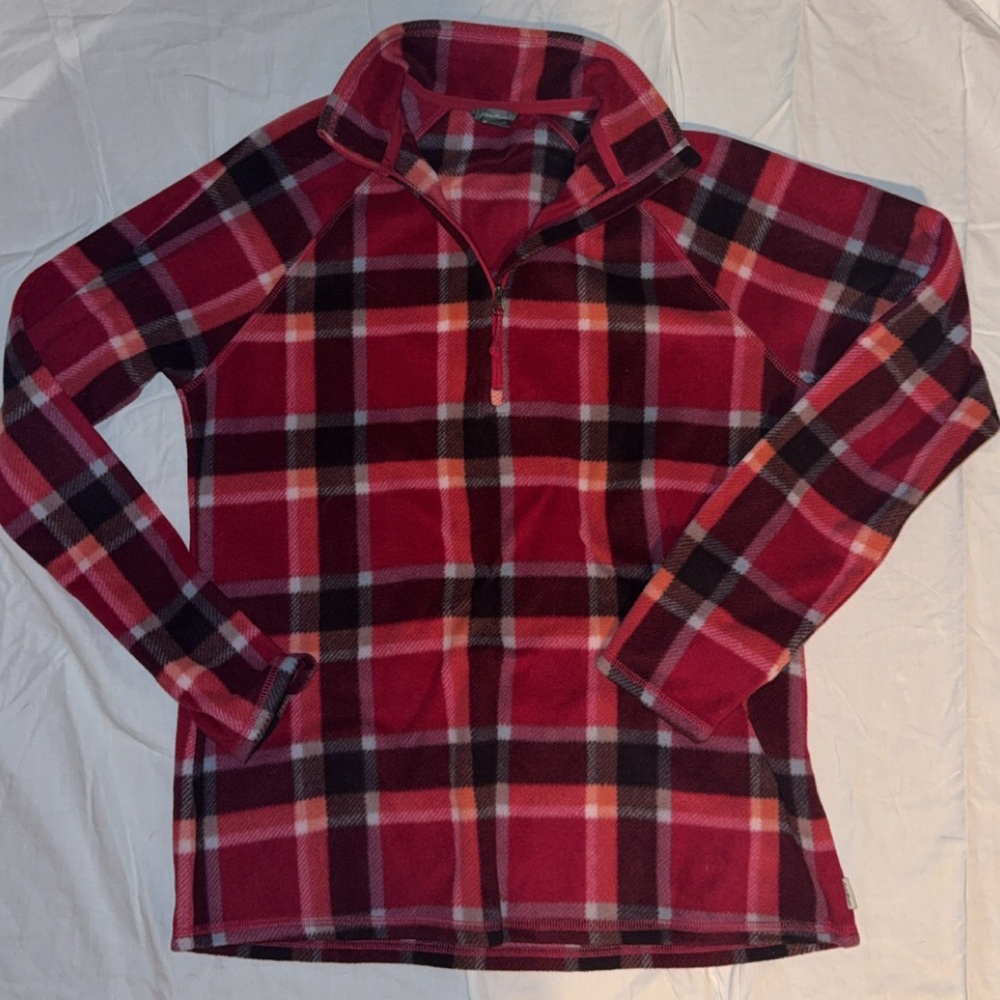 Eddie Bauer Red and Black Plaid Fleece Pullover